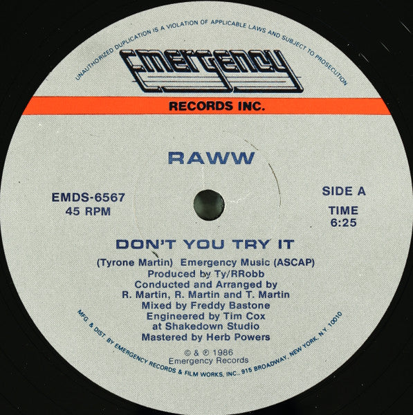 Raww - Don't You Try It (12", 45 RPM) (Very Good Plus (VG+))