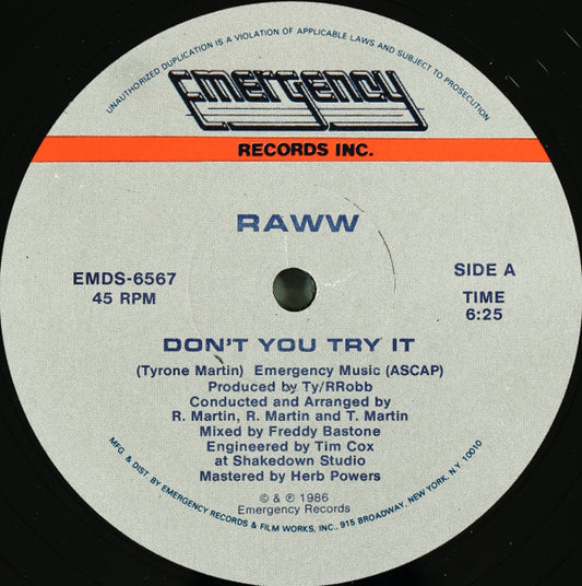 Raww - Don't You Try It (12", 45 RPM) (Very Good Plus (VG+))