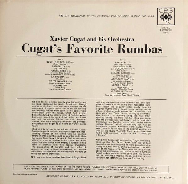 Xavier Cugat And His Orchestra : Cugat's Favorite Rumbas (LP, Album, RE)