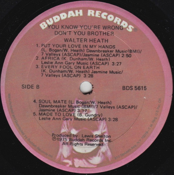 Walter Heath : You Know You're Wrong Don't Ya Brother (LP, Album)