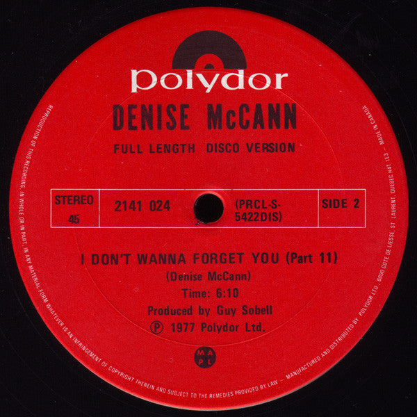 Denise McCann : I Don't Wanna Forget You (12")