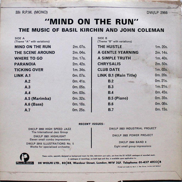 Basil Kirchin And John Coleman : Mind On The Run (10", Mono)