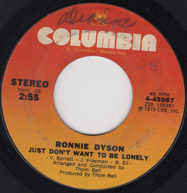 Ronnie Dyson : Just Don't Want To Be Lonely / Point Of No Return (7", Ter)