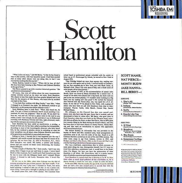 Scott Hamilton : Scott Hamilton Is A Good Wind Who Is Blowing Us No Ill (LP, Promo)