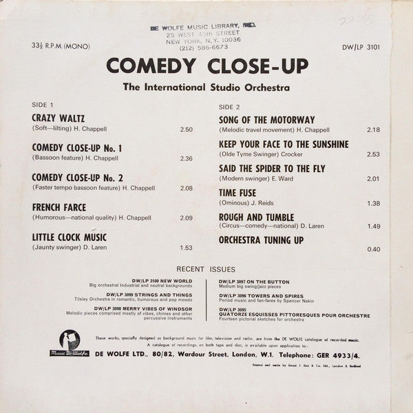 The International Studio Orchestra : Comedy Close-Up (10", Mono)