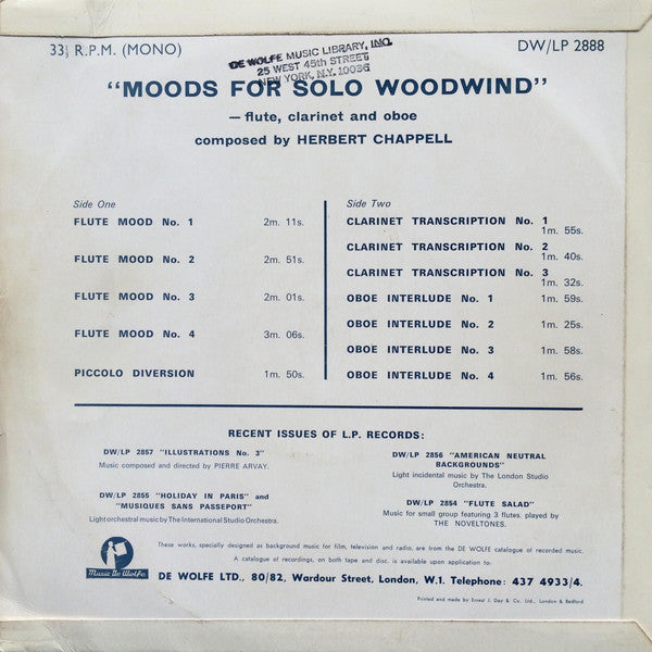 Herbert Chappell : Moods For Solo Woodwind (10")